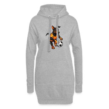 Fußballhund im Flammen-Design - Hoodie-Kleid - Grau meliert - Vorne
