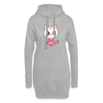 Chat kawaii cœur Love - Sweat-shirt à capuche long Femme - gris chiné - Devant