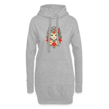 Blumenkatze im Folk-Art Stil - Hoodie-Kleid - Grau meliert - Vorne
