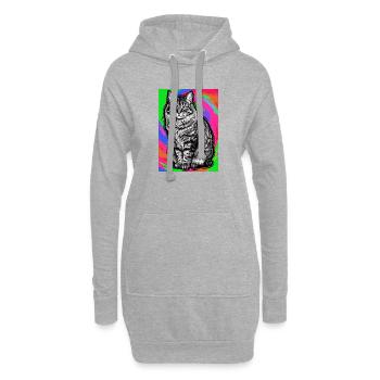 chat - Sweat-shirt à capuche long Femme - gris chiné - Devant