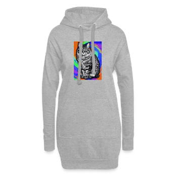 chat - Sweat-shirt à capuche long Femme - gris chiné - Devant