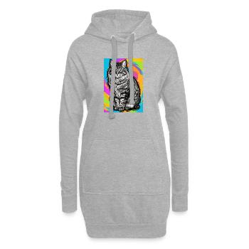 chat - Sweat-shirt à capuche long Femme - gris chiné - Devant