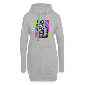 chat - Sweat-shirt à capuche long Femme - gris chiné - Devant