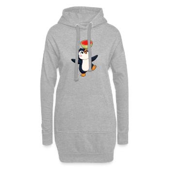 Süßer Pinguin Cartoon Melone Balancieren Sommer - Hoodie-Kleid - Grau meliert - Vorne