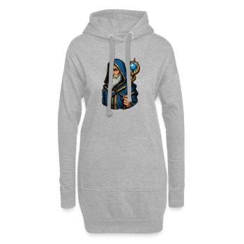 Runenmagier mit Stab und Kapuze - Hoodie-Kleid - Grau meliert - Vorne