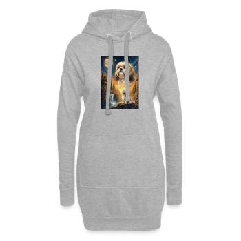 Hurlant à la Lune Mème Chien Shih Tzu - Sweat-shirt à capuche long Femme - gris chiné - Devant