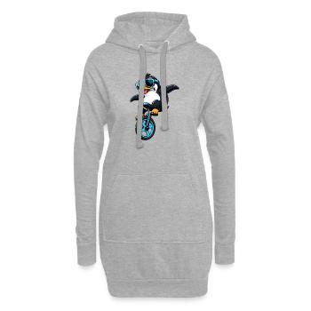 Cooler Pinguin auf Einrad Lustiges Comic - Hoodie-Kleid - Grau meliert - Vorne