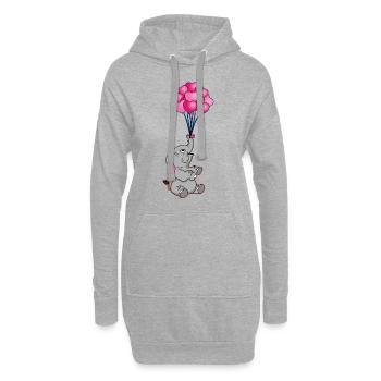 lustiger Elefant mit Herz Luftballons | Elefanten - Hoodie-Kleid - Grau meliert - Vorne