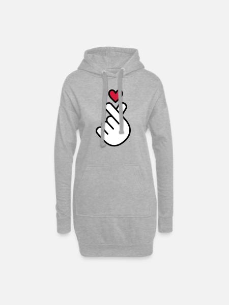 K-Pop Herz, Korea K Pop Musik Symbol, Finger, Hand - Hoodie-Kleid - Grau meliert