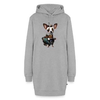 Steampunk Chihuahua - Sweat-shirt à capuche long Femme - gris chiné - Devant
