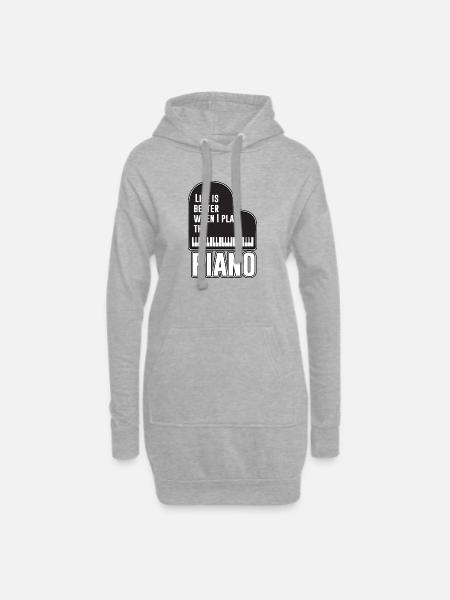 Das Leben ist besser, wenn ich Klavier spiele - Hoodie-Kleid - Grau meliert