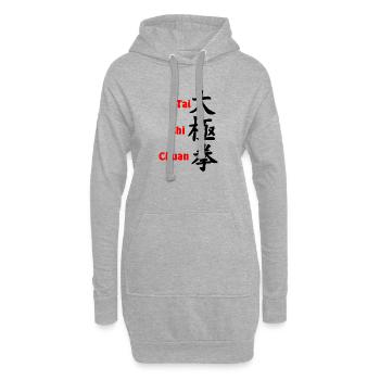 Écriture Tai Ji Quan verticale avec texte rouge - Sweat-shirt à capuche long Femme - gris chiné - Devant