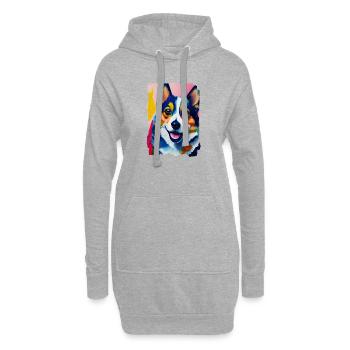 Porträt des Hunde-Corgis - Hoodie-Kleid - Grau meliert - Vorne
