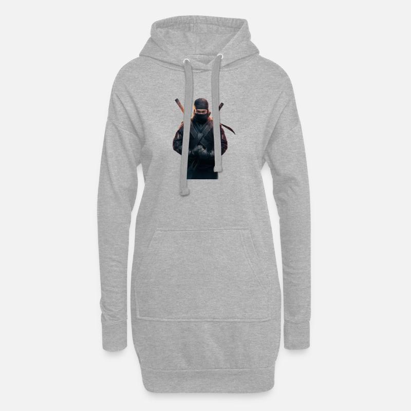 Ninja avec des épées - Sweat-shirt à capuche long Femme - gris chiné