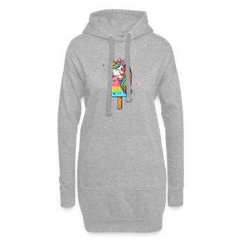 farbenfrohes Einhorn-Eis-Motiv für den Sommer - Hoodie-Kleid - Grau meliert - Vorne