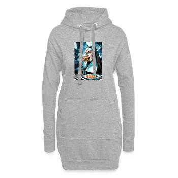 Neon-Nonne beißt Burger im Cybercity - Hoodie-Kleid - Grau meliert - Vorne