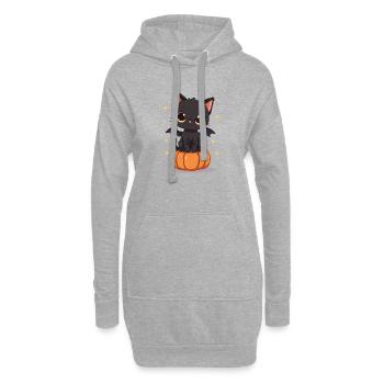 Mignon chat noir avec des ailes de chauve-souris citrouille - Sweat-shirt à capuche long Femme - gris chiné - Devant