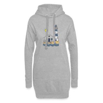Leuchtturm und Strandhaus am Meer - Hoodie-Kleid - Grau meliert - Vorne