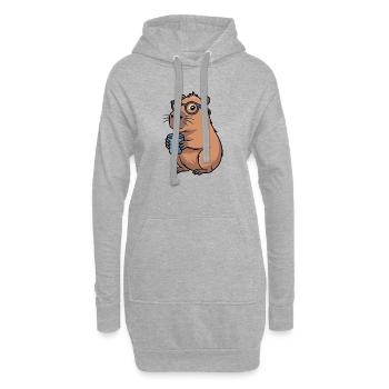 Kaffeetrinkender Capybara mit Brille - Hoodie-Kleid - Grau meliert - Vorne