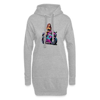 Pin-up-Mädchen auf Rennrad - Hoodie-Kleid - Grau meliert - Vorne