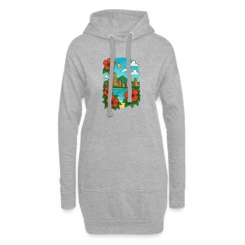 Hibiskus-Stadtpanorama am See - Hoodie-Kleid - Grau meliert - Vorne