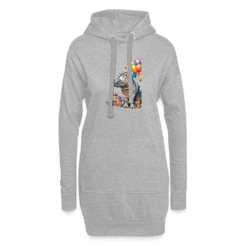 Hippo Geburtstagsfeier mit Ballons - Hoodie-Kleid - Grau meliert - Vorne