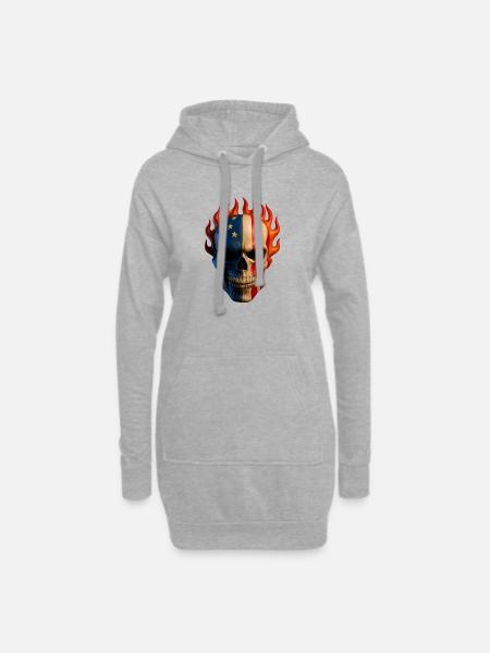 Flammende Flagge Schädel - Hoodie-Kleid - Grau meliert