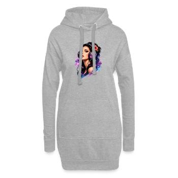 Amant de la musique avec des écouteurs dans un style néon - Sweat-shirt à capuche long Femme - gris chiné - Devant