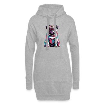 Farbenfroher geometrischer Mops – Lebendiger Pop-Art-Hund - Hoodie-Kleid - Grau meliert - Vorne