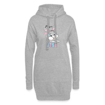 Happy_bunny_in_headphones. Music_vibe - Sweat-shirt à capuche long Femme - gris chiné - Devant