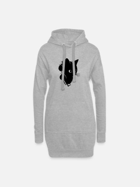 Neugieriges Schwarzes Kätzchen spioniert | T-Shirt Kawaii - Hoodie-Kleid - Grau meliert