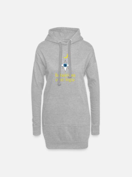 Intuition Over Logic - Hoodie Dress - heather grey