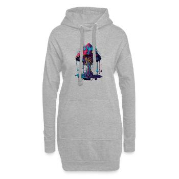 Psychedelischer Leuchtpilz Wald - Hoodie-Kleid - Grau meliert - Vorne
