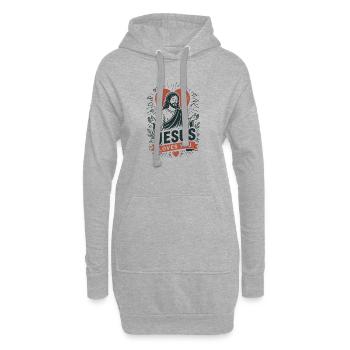 Cœur de Jésus t’aime Design - Sweat-shirt à capuche long Femme - gris chiné - Devant