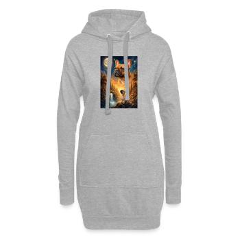 Howling to the Moon Hund Französische Bulldogge - Hoodie-Kleid - Grau meliert - Vorne