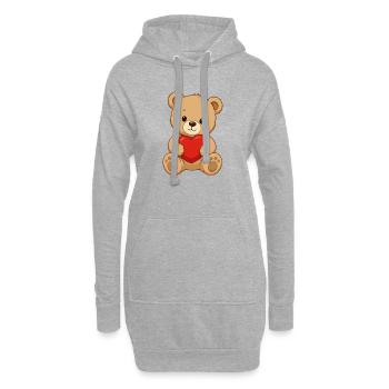 Kuschelbär mit rotem Herz - Hoodie-Kleid - Grau meliert - Vorne