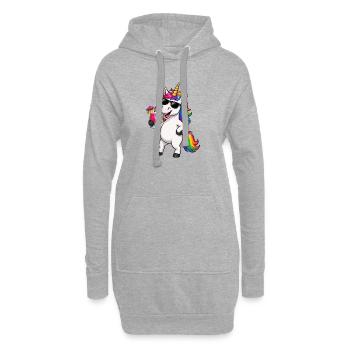 Licorne arc-en-ciel avec lunettes de soleil - Sweat-shirt à capuche long Femme - gris chiné - Devant