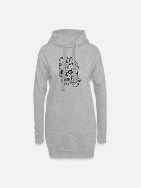 Mexican Totenkopf_Rockabilly Hairstyle Coloring Page - Hoodie Dress - heather grey