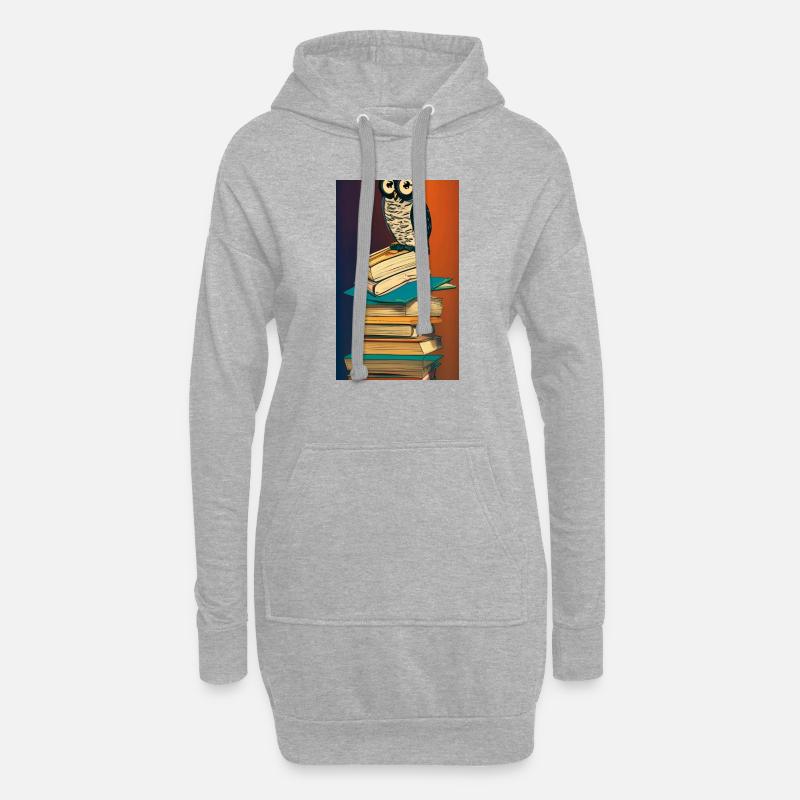 Comic Cartoon Süße Büchereule Eule Bücherstapel - Hoodie-Kleid - Grau meliert