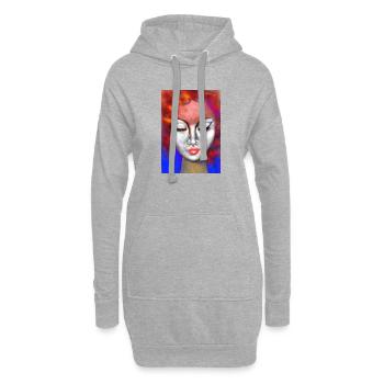 Ausdrucksstarke Frauenporträt Illustration - Hoodie-Kleid - Grau meliert - Vorne