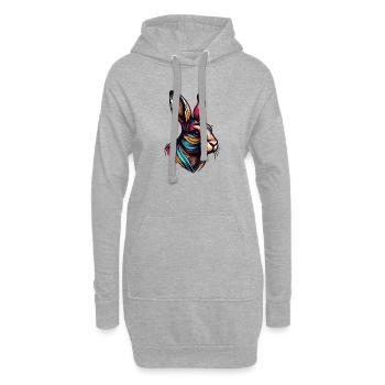 Buntes Kaninchen Porträt - Hoodie-Kleid - Grau meliert - Vorne