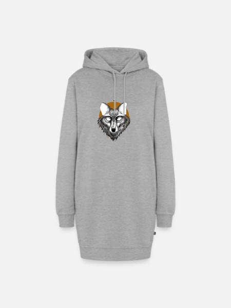 Mystischer Wolf mit Pentagramm Blick - Hoodie-Kleid - Grau meliert