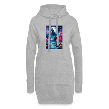 Vollmond Wasserfall Traum, Aurora, Landschaft - Hoodie-Kleid - Grau meliert - Vorne