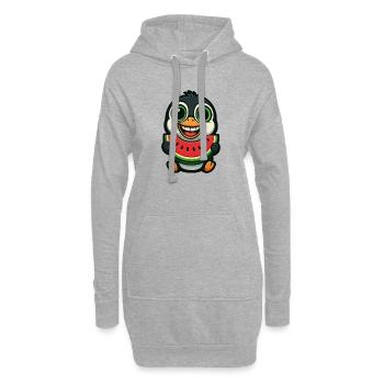 Lustiger Pinguin mit Wassermelone Sommer Cartoon - Hoodie-Kleid - Grau meliert - Vorne