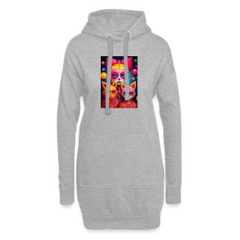 Kosmische Gesichter, die in lebendigen Farben skizziert sind - Hoodie-Kleid - Grau meliert - Vorne