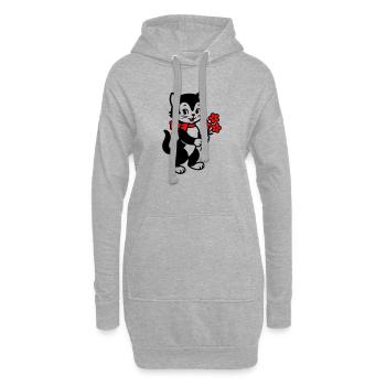 Schwarze Katze mit rotem Band - Hoodie-Kleid - Grau meliert - Vorne