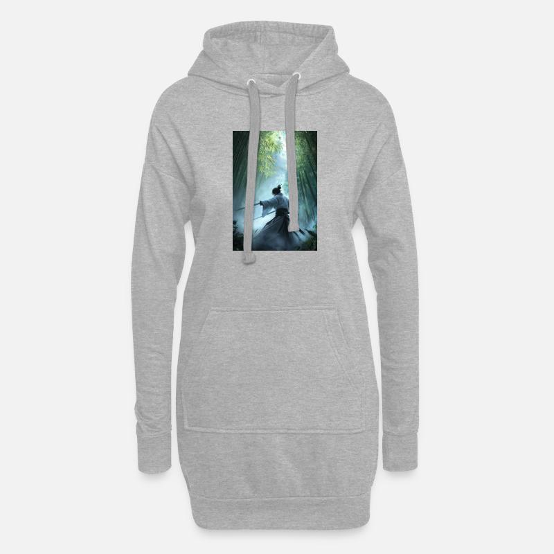 Samurai im Wald - Hoodie-Kleid - Grau meliert