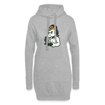 Gamer Unicorn mit Headset-Raserei-Modus - Hoodie-Kleid - Grau meliert - Vorne