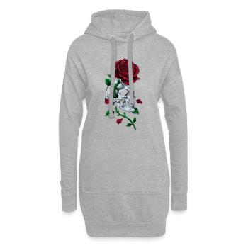 Crâne Tête De Mort Rose Rouge Gothique - Sweat-shirt à capuche long Femme - gris chiné - Devant
