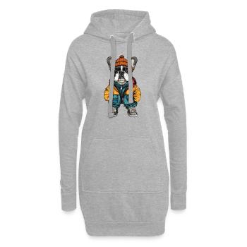 Français Buldog Chien Mode Hiver - Sweat-shirt à capuche long Femme - gris chiné - Devant